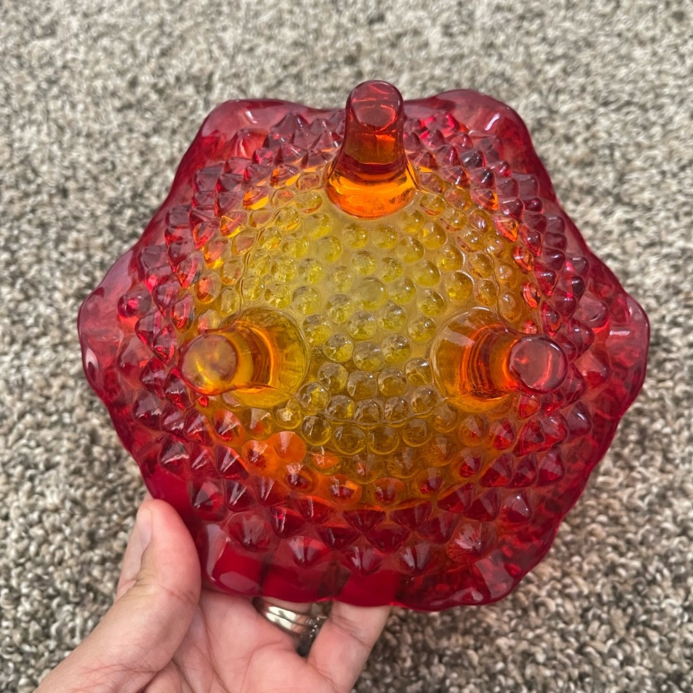 Fenton Vintage Ruby Red Amberina 3-Toed Hobnail Patterned Candy Dish - Picture 4 of 5